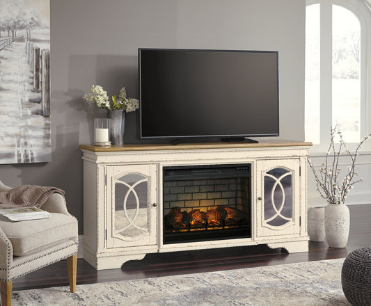 Mueble de TV Realyn de 74" con chimenea eléctrica