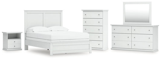 Bostwick Shoals Full Panel Bed with Mirrored Dresser, Chest and Nightstand