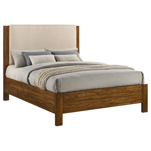 Adderley Queen Wood Panel Bed Cream and Warm Brown