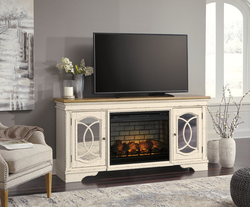Mueble de TV Realyn de 74" con chimenea eléctrica