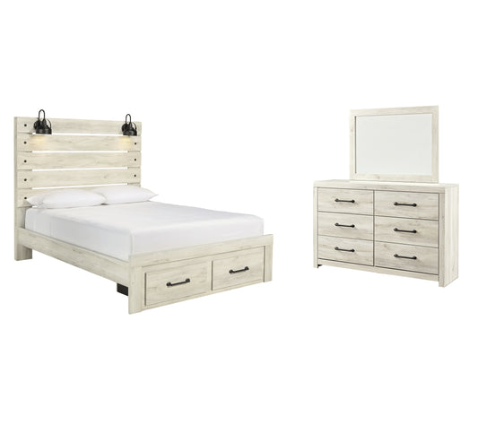 Cama Queen Cambeck con dos cajones de almacenamiento y tocador con espejo