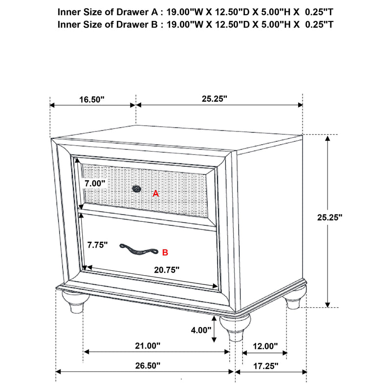 Barzini 2-drawer Nightstand White