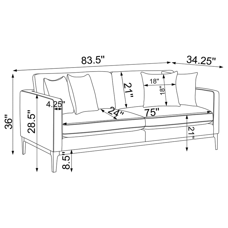 Apperson 2-piece Upholstered Track Arm Sofa Set Light Grey