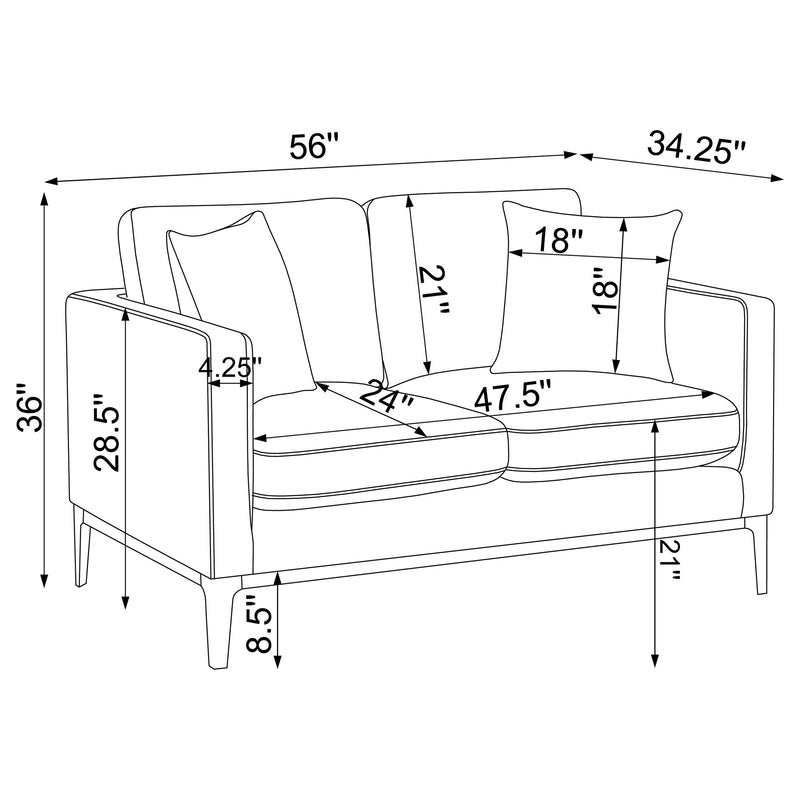 Apperson 2-piece Upholstered Track Arm Sofa Set Light Grey