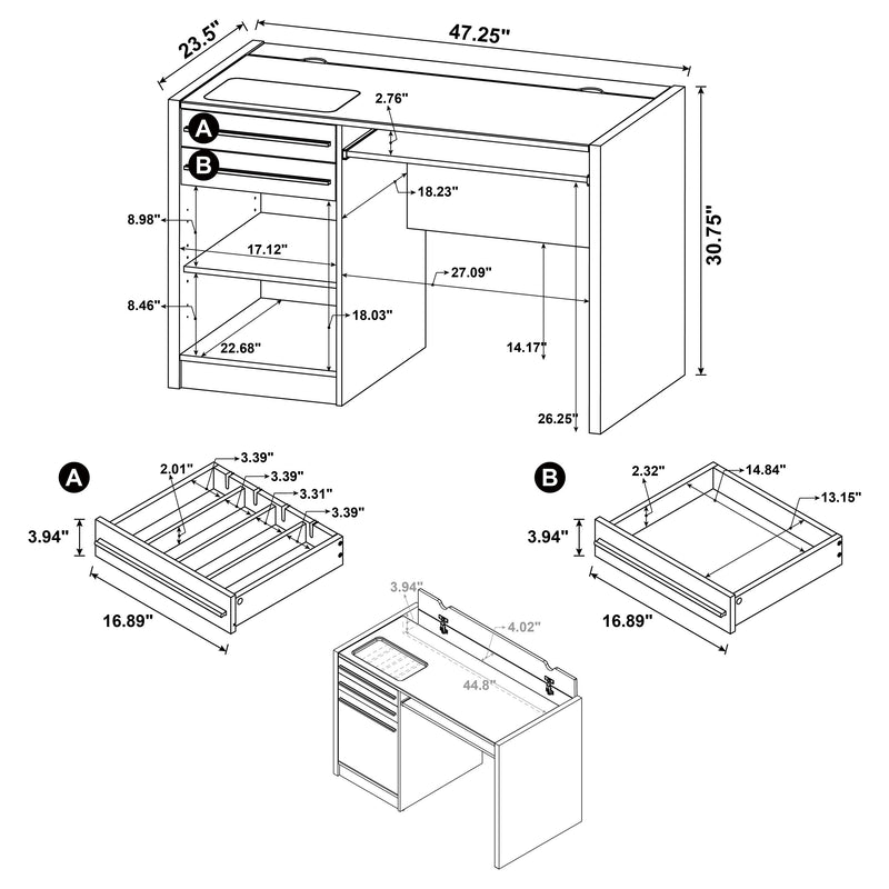 Halston 47-inch 2-drawer Office Desk with Cabinet Cappuccino