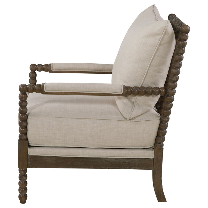 Blanchett Upholstered Bobbin Accent Chair Beige and Distressed Brown