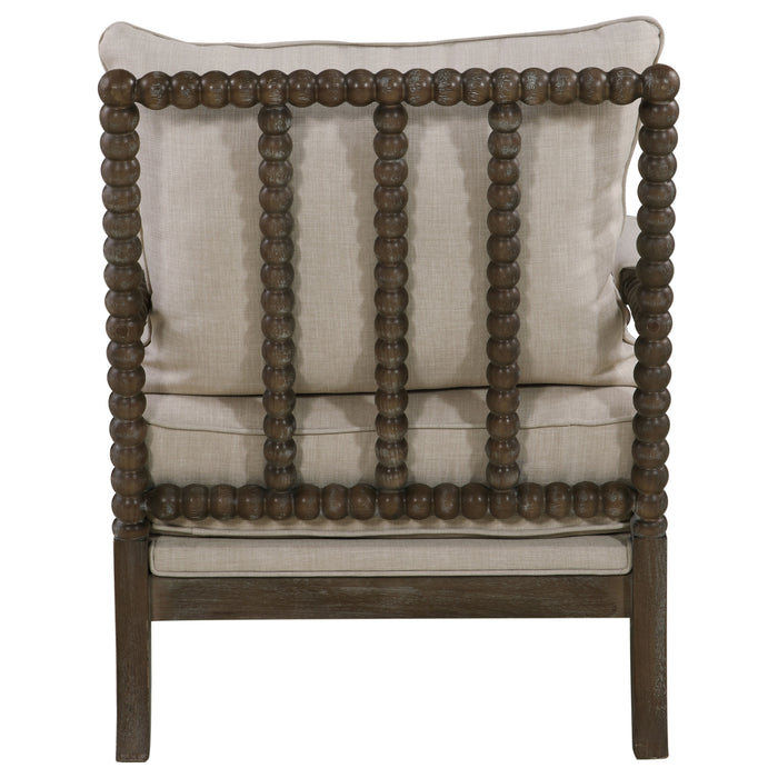 Blanchett Upholstered Bobbin Accent Chair Beige and Distressed Brown
