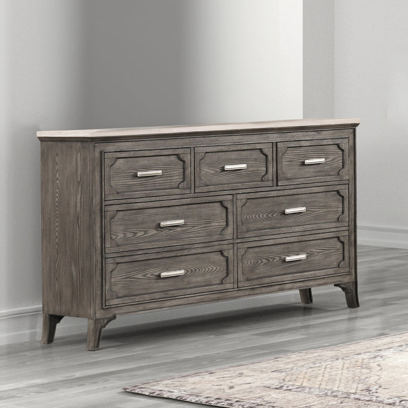 grey marble dresser Victoria Dresser & Mirror Set in Grey Oak Veneer & Grey Marble Look