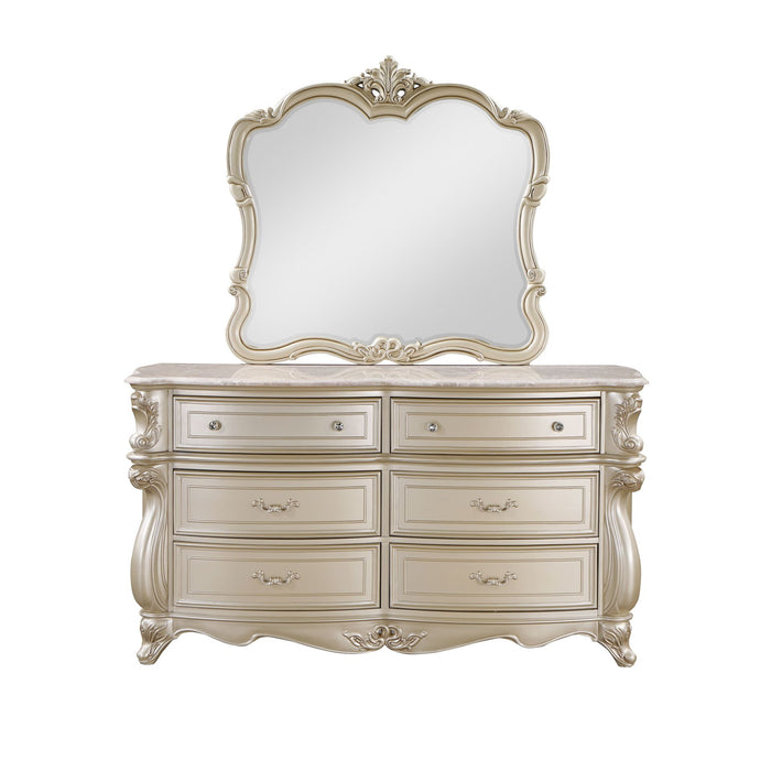 MONIQUE DRESSER W/MARBLE TOP-CHAMPAGNE