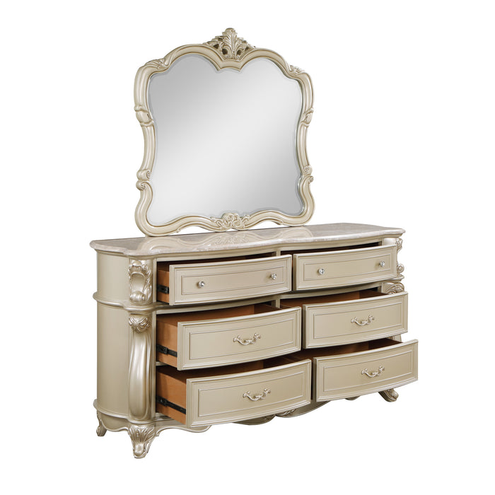MONIQUE DRESSER W/MARBLE TOP-CHAMPAGNE