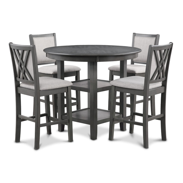 AMY 5 PC 42" ROUND COUNTER DINING SET-GRAY