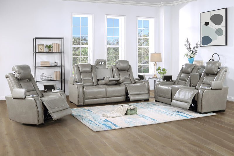 BRECKENRIDGE CONSOLE LOVESEAT W/ DUAL RECLINERS-LT GRAY
