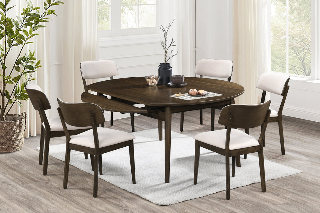 REX -65" ROUND DINING TABLE WITH LEAVES+6 CHAIRS