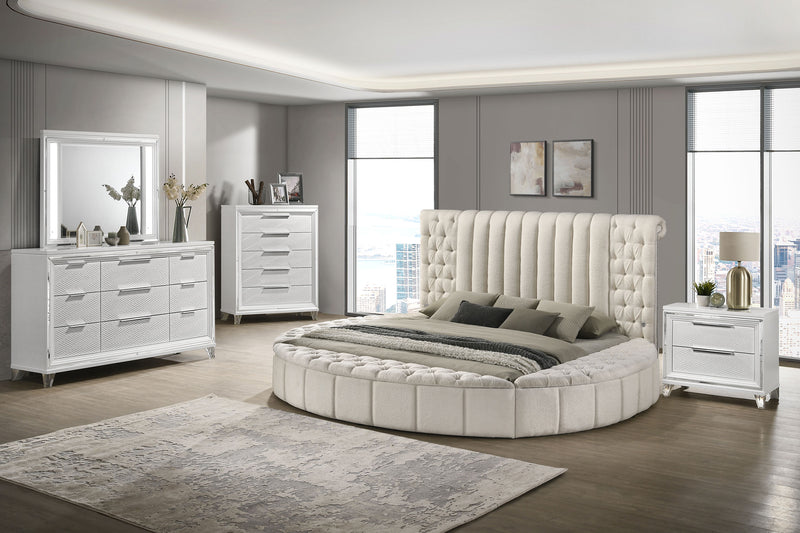Sonya Upholstered Queen Round Storage Bed Ivory