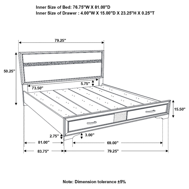 Miranda 51-inch Wood Eastern King Storage Panel Bed White
