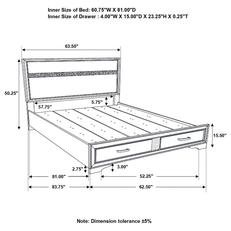 Miranda 51-inch Wood Queen Storage Panel Bed Black