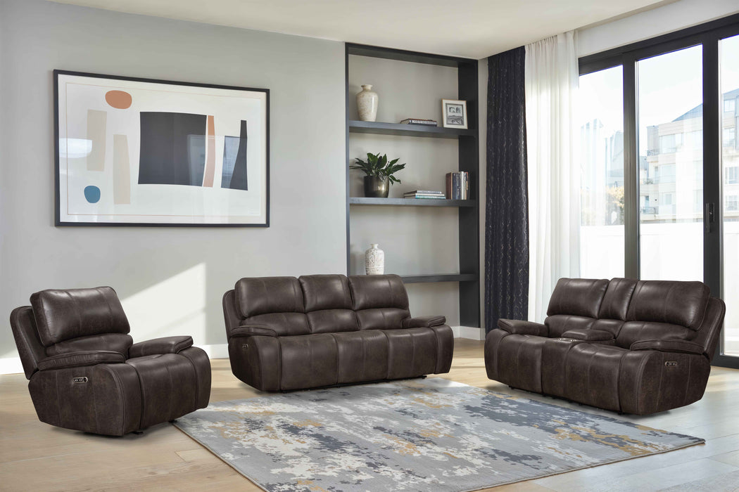 BROOKINGS CONSOLE LOVESEAT W/ DUAL RECLINERS-CHARCOAL
