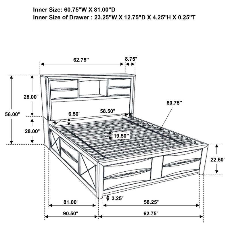 Briana Wood Queen Storage Bookcase Bed Black