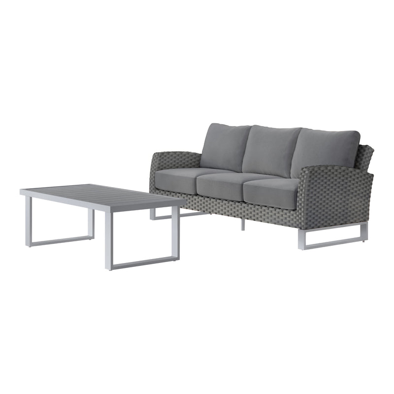 FIJI 2 PC SOFA AND SLAT TOP COFFEE TABLE SET-GRAY