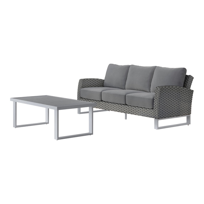 FIJI 2 PC SOFA AND SLAT TOP COFFEE TABLE SET-GRAY