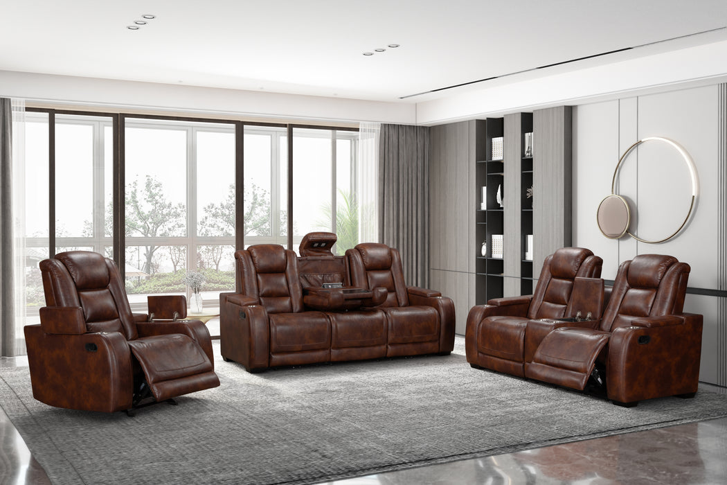 CHESTER RECLINING CONSOLE LOVESEAT W/PWR HR & FR-BROWN