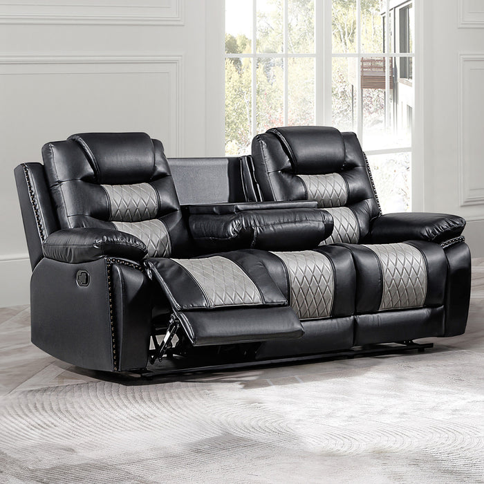 NIKKO  SOFA W/DUAL RECLINER-BLACK/GRAY