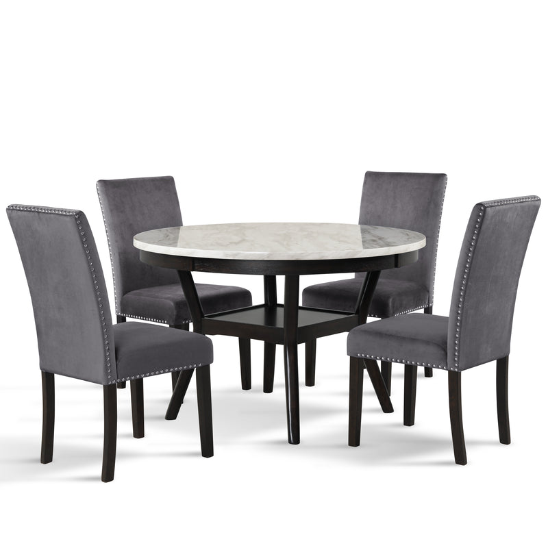 CELESTE ROUND DINING TABLE W/ 4 GRAY CHAIRS