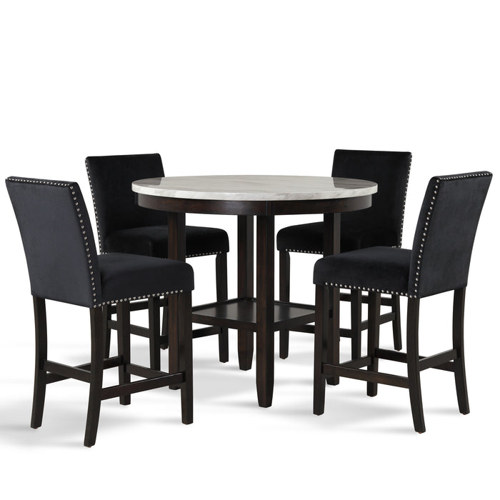CELESTE  ROUND COUNTER TABLE W/ 4 BLACK CHAIRS