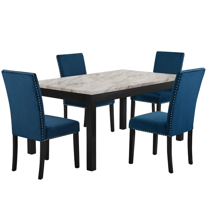 CELESTE - 64" DINING TABLE W/ 4 BLUE CHAIRS