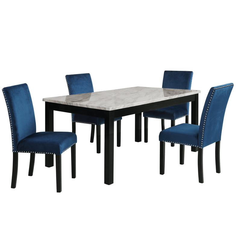 CELESTE - 64" DINING TABLE W/ 4 BLUE CHAIRS
