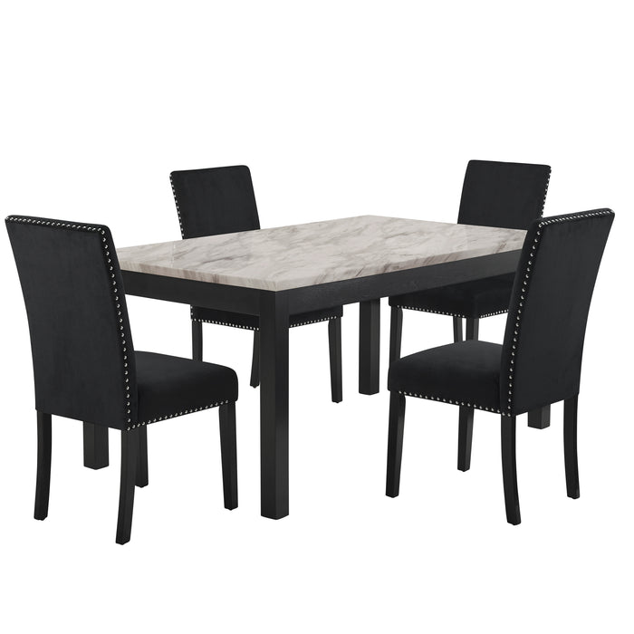 CELESTE - 64" DINING TABLE W/ 4 BLACK CHAIRS