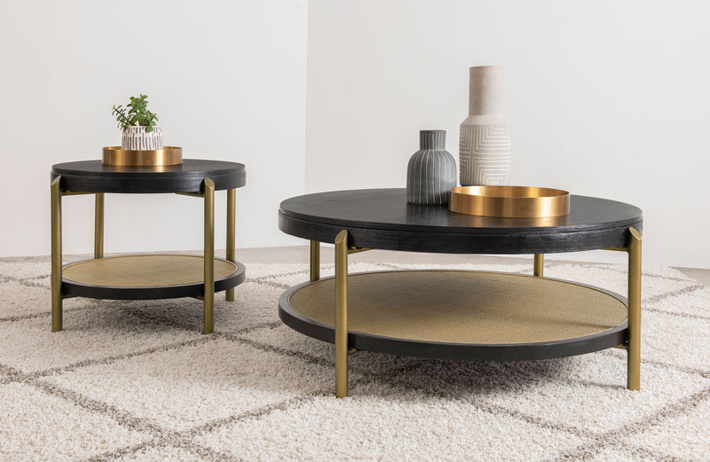 Arini Round End Side Table With Storage Shelf Black