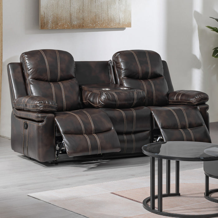 KELLEN  SOFA W/DUAL RECLINER & DROP DOWN  TRAY-BROWN