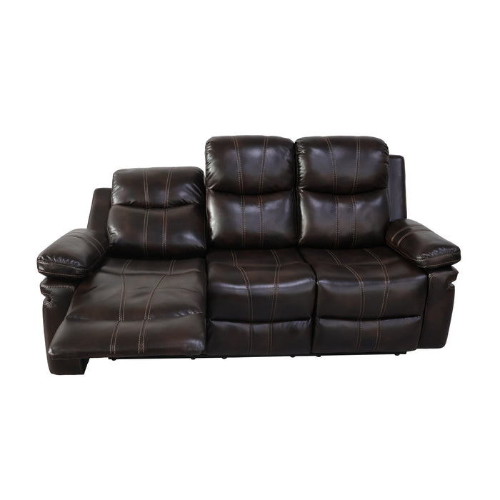 KELLEN  SOFA W/DUAL RECLINER & DROP DOWN  TRAY-BROWN