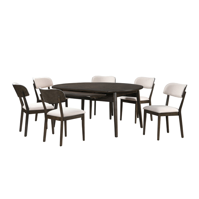 REX -65" ROUND DINING TABLE WITH LEAVES+6 CHAIRS