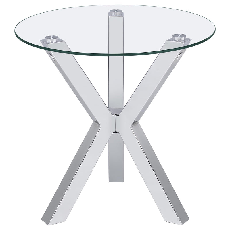 Kenzie Round Tempered Glass Top End Side Table Chrome