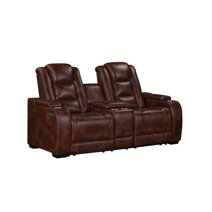 CHESTER RECLINING CONSOLE LOVESEAT W/PWR HR & FR-BROWN