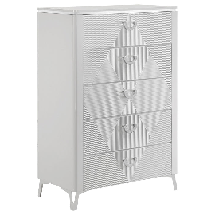 Cassia 5-drawer Bedroom Chest of Drawers White High Gloss