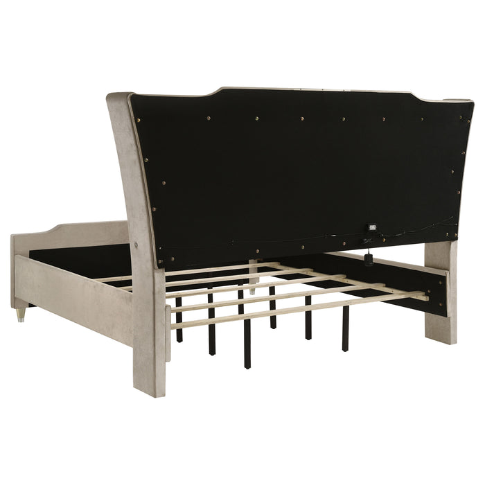 Lorient Queen LED Upholstered Wingback Bed Ivory and Camel