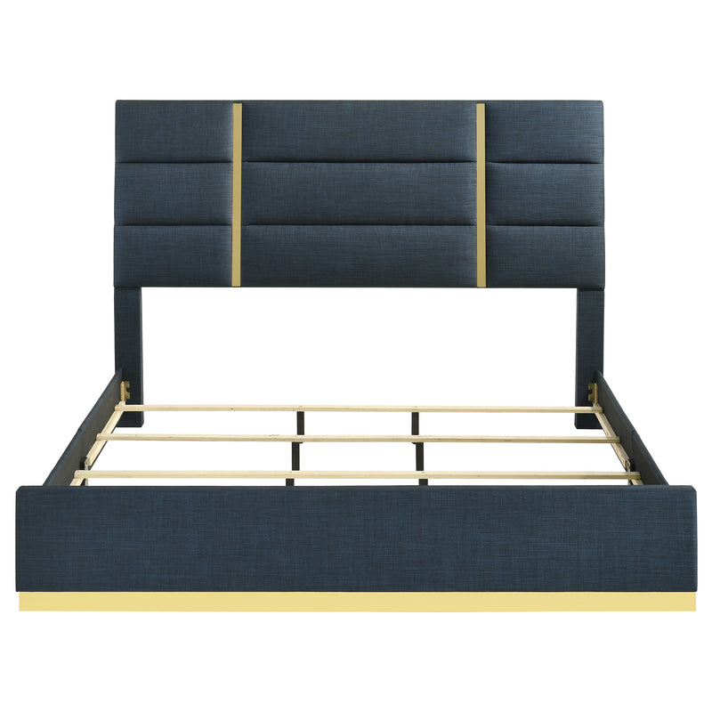 Ines 56-inch Fabric Upholstered Queen Panel Bed Navy