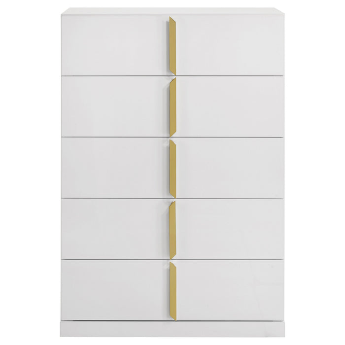 Ines 5-drawer Bedroom Chest of Drawers White High Gloss