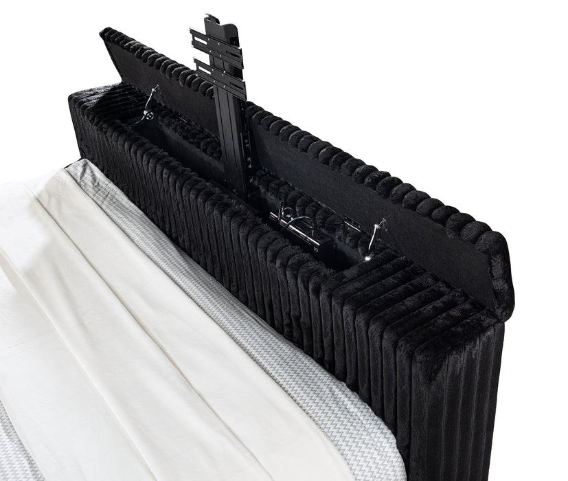 Centergrove Upholstered Eastern King Wingback TV Bed Black