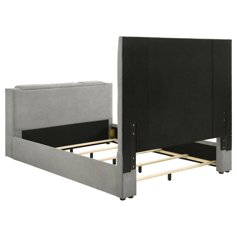 Tara 61-inch Upholstered Queen Panel TV Bed Grey