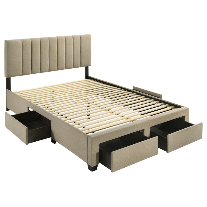 Wheatland 4-drawer Upholstered Eastern King Storage Bed Brown