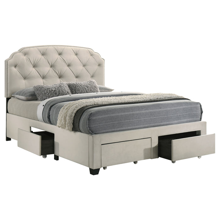 Marianna 4-drawer Upholstered Eastern King Storage Bed Cream