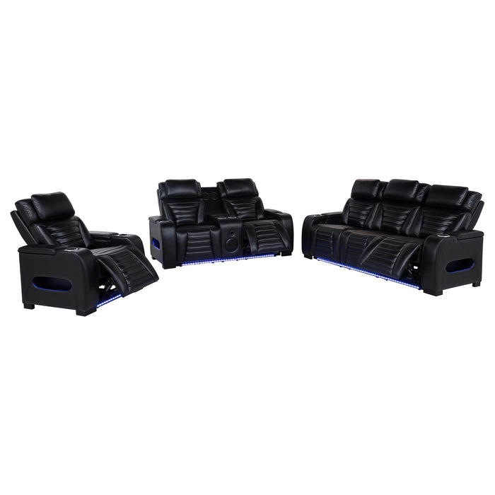 Zuma 3-piece Faux Leather Dual Power LED Sofa Set Black