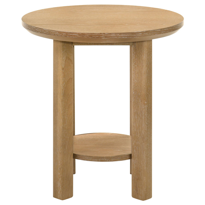 Ottowa Round Wood Side End Table with Shelf Light Oak