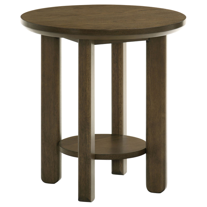 Ottowa 22-Inch Round Wood Side End Table with Shelf Brown