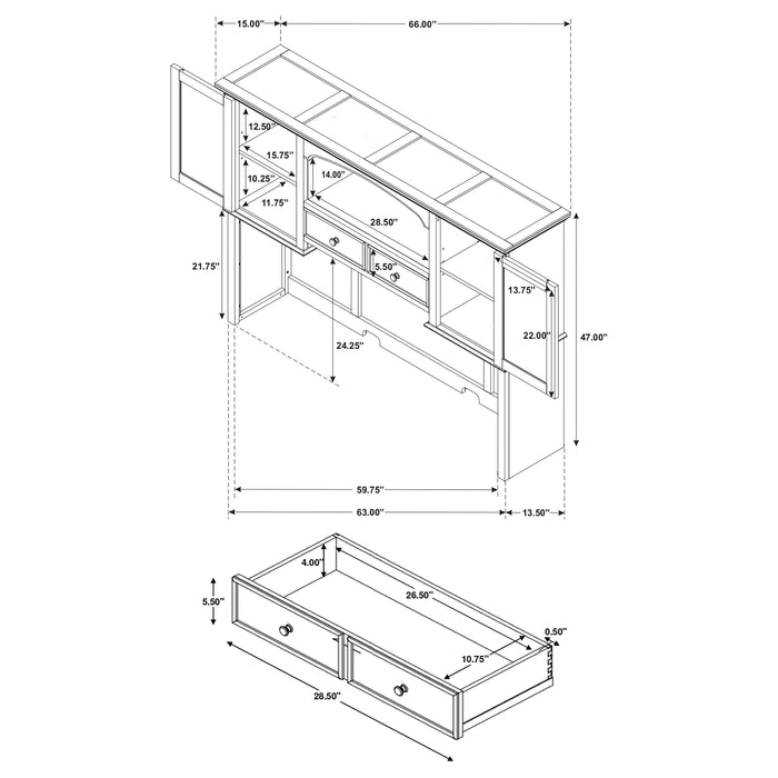 Hartshill 66-inch 5-drawer Credenza with Hutch Burnished Oak