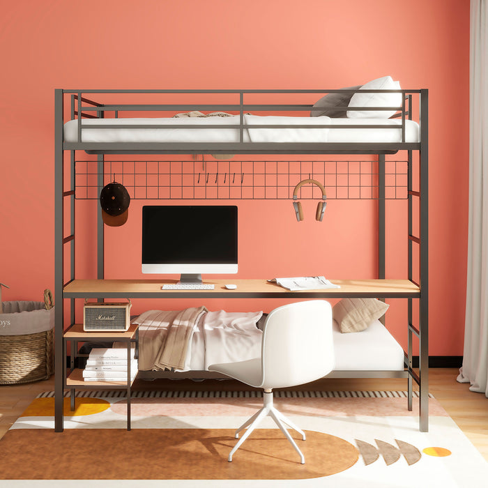 Bettoni Metal Full Over Twin Workstation Bunk Bed Matte Black